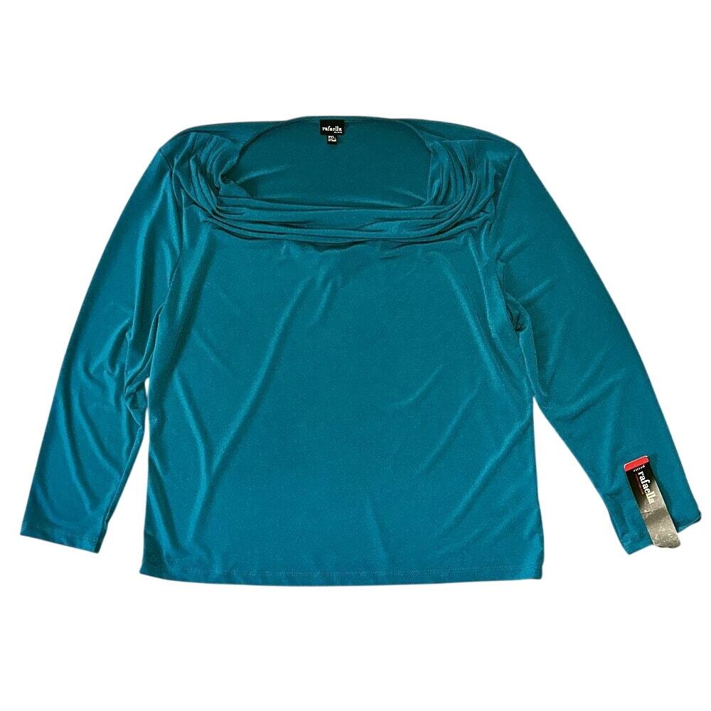 NWT Rafaella Cowl Neck 3/4 Sleeve Flowy Green Blouse Petite Large